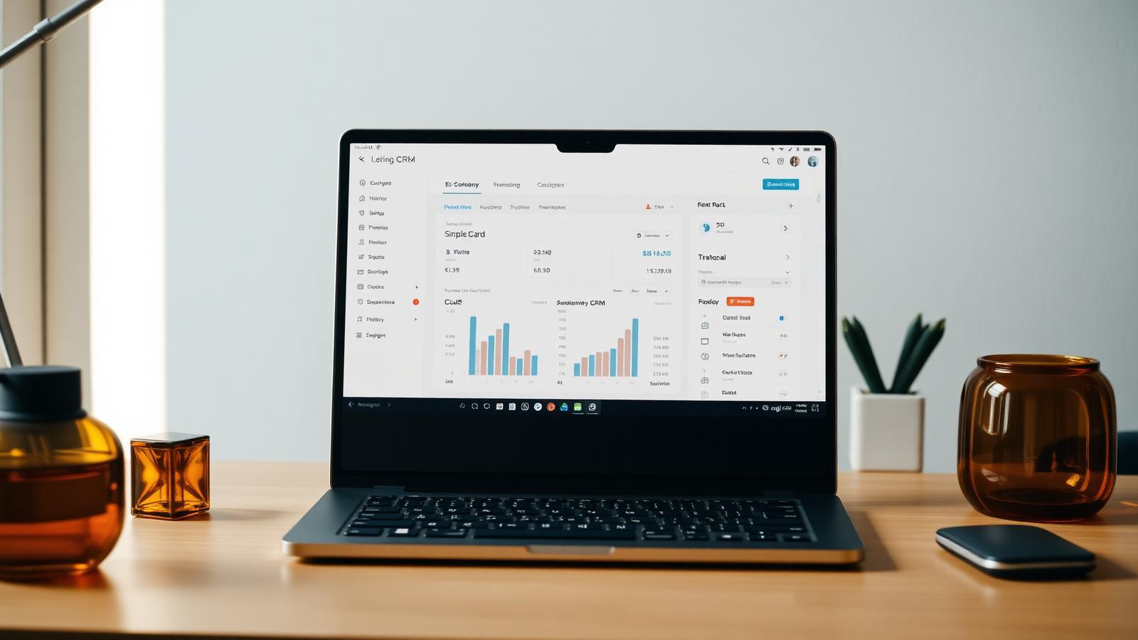 Eenvoudig CRM systeem op een laptop in een moderne werkomgeving