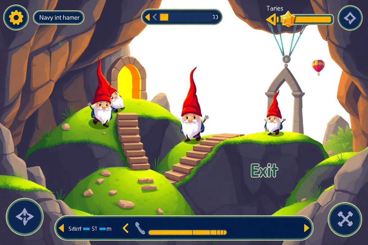 Gnomes puzzelgame met kabouters die een uitgang bereiken